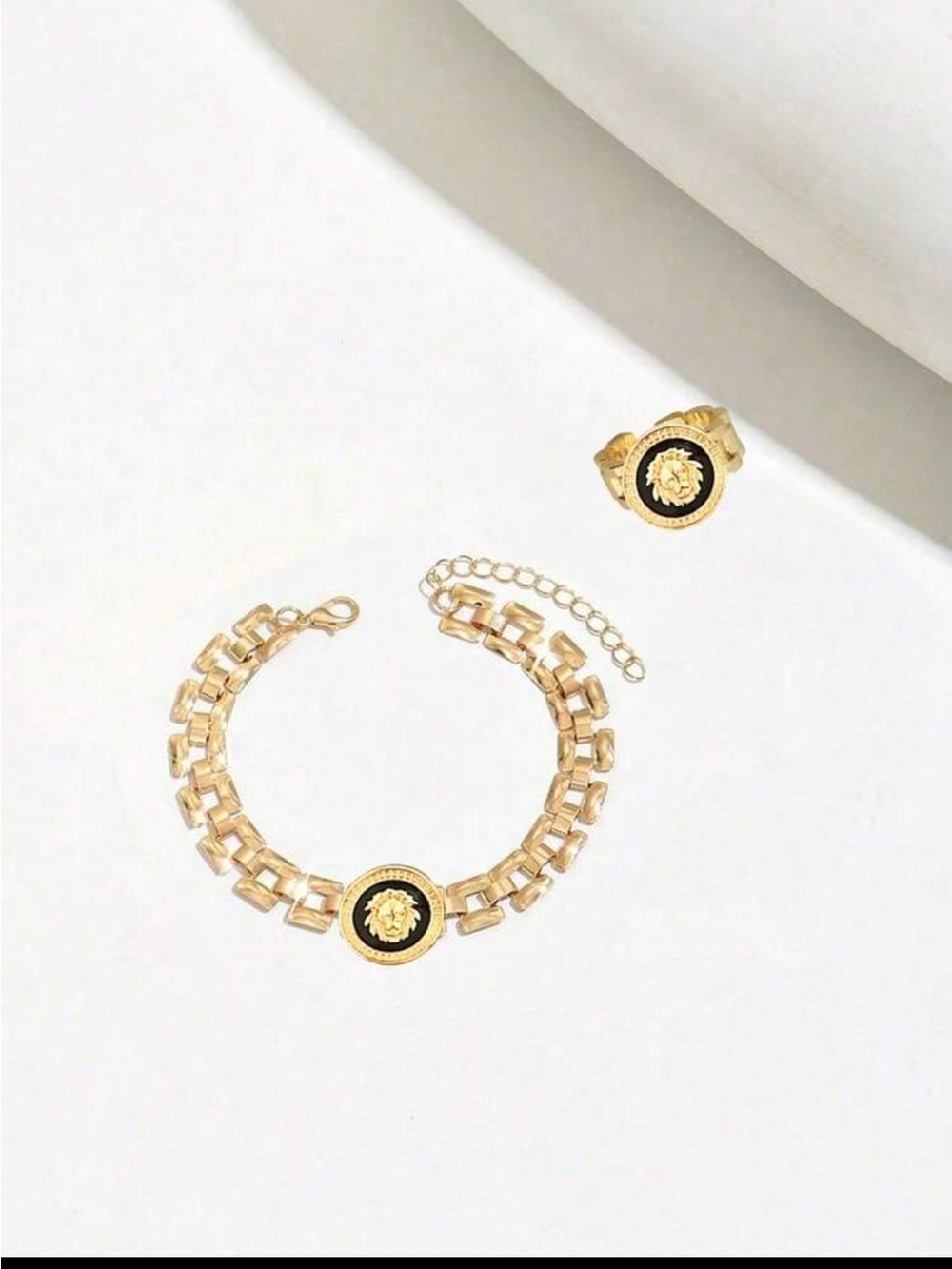 Gold-tone Medallion Ring and Bracelet Set with Black Accent - Picture 3 of 6